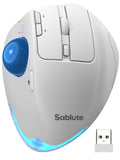 Wireless Trackball Mouse, Adjustable Angle Rechargeable Backlit-White Mouse