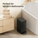 Bathroom Trash Can with Lid Soft Close, 6L/1.6 Gallon Stainless Steel Slim Garbage Can with Foot Pedal