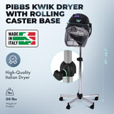 Pibbs 514 Kwik Dri 1100W Professional Salon Hair Dryer with Timer, Temp Control, Adjustable Height & Head, Rolling Caster Base, Flip-Top Visor, CE Certified, Made in Italy, Black, PIB-514