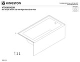 KINGSTON BRASS VTDE603122R 60-Inch Contemporary Alcove Acrylic Bathtub with Right Hand Drain and Overflow Holes, White