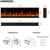 60 inch Electric Fireplace, Ultra-Thin Electric Fireplace Inserts, Ultra-Narrow Frame, Wall Mounted and Recessed Fireplace, Log & Crystal, Touch Screen & Remote Control, 1500W
