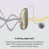 Jabra Enhance Select 700 Clinic-Quality OTC Hearing Aids, Licensed Audiology Services Included, Bluetooth LE Audio & Streaming for iOS/Android, Nearly Invisible & Comfortable, Sand