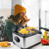1700-Watt Stainless-Steel Triple Basket Electric Deep Fryer with Timer Free Extra Odor Filter, 4L/17-Cup | Silver Secura