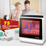 Portable Countertop Dishwasher with 5 Programs, 3-Cup Water Tank, Fruit/Veg Basket, High Temp, Air Dry