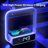 AGEK Digital Alarm Clock Wireless Charger, Dimmable Small Bedside Lamp with Alarm Clock for Bedrooms Home Office Touch Control RGB Night Light Nightstand Lamp for Men Teen