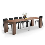 Mobili Fiver, Easy, Extendable Console Table with Extension Leaves Holder, 17.7(120.1) x35.4 in, Walnut, for 4-12 People, Space Saving Dining Table for Entrance, Living Room, Italian Furniture