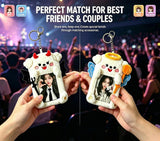 DegoCython Photocard Holder, 2 Pack Angel & Devil Puppy Pair, Plush Photo Card Keychain, Clear Protective Sleeve, 3 Inch Size, Dual Hanging Clasps for Kpop Fans Backpack Charm Gift Concert