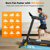 JAGJOG Treadmill for Home with 15% Auto Incline, 3.5HP Quiet Foldable Treadmill, 12 HIIT Programs, 14.96" Wide LED Touchscreen, Smart App & Heart Rate, 300 LBS Capacity, Fully Assembly（Black