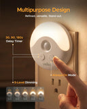 YELKO Plug in Motion Sensor Night Light with Dusk to Dawn Sensor, 5-Level Dimmable, Adjustable Delay Time for Bedroom, Bathroom, Hallway, Stairs, Nursery, Night Camping, Warm White, 2 Pack