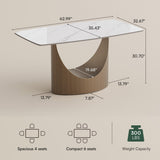 POVISON 63" Modern Dining Table for 4, Glossy White Dining Table, Sintered Stone Dining Tabletop with Bronze Carbon Steel Pedestal Table for Dining Room (Table Only)