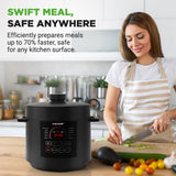 NutriChef Electric Pressure Cooker 6 Quart Capacity | 9 Function Digital Countertop Pressure Cooker | Adjustable Time & Temperature | Cook, Bake, Steam, Broil, & Braise | 13.1 x 11.4 IN | Black