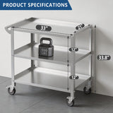 Hupsjer Stainless Steel Utility Cart 3 Tier - Heavy Duty Rolling Cart with Silent Wheels & Handle, Commercial Food Storage Trolley for Kitchen Restaurant Hospital Lab and Home, 21″L x 33″W x 34″H