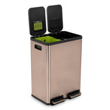 16 Gallon Dual Compartment Kitchen Trash Can - Hands-Free Step Pedal, Soft-Close Lid