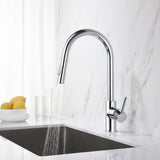 KIBI Circular Kitchen Faucet with Pull Down Sprayer | Single Handle High Arc Solid Brass Spout | Easy-to-Use Kitchen Sink Faucet with Dual Function | Chrome Finish, KKF2013