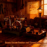 MechPuConToy Steam Engine Model with Boiler and Lamp Scene DIY Kit 84PCS