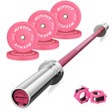 RitFit Barbell Weight Set - 4/6FT Olympic Barbell with Weight Plates (55-115LB Total) - Weightlifting Equipment for Squats, Curls, Deadlifts, Presses, Hip Thrusts 4FT Pink Bar with 100LB Pink Plates