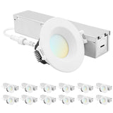 LUXRITE 2 Inch LED Recessed Ceiling Light with Junction Box, 8W, 5CCT Selectable 2700K/3000K/3500K/4000K/5000K, 660 Lumens, Dimmable Canless Downlight, Wet Rated, IC Rated, ETL Listed (12 Pack)