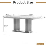 Maotifeys White Marble Dining Table for 6 Modern Luxury Faux Marble Kitchen Table for 4-6,68" Large Dining Room Tables with Columnar-Shape Silver Stainless Steel Base