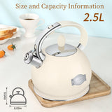 RETTBERG Tea Kettle for Stovetop Induction Whistling Tea Kettles 2.64 Quart Retro Food Grade Stainless Steel Teapots with Cool Touch Handle Creamy White