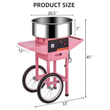 ZHAIUPON Cotton Candy Machine Commercial with Cart, 110V Electric Pink Cotton Candy Maker with Stainless Steel Bowl, Drawer for Family Party, Birthday