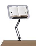 ASIEIT Desk Clamp Book Stand, Aluminum Book Holder Adjustable Height & Angle, Cookbook Stand for Kitchen, Recipe Book Holder with 360° Swivel Base, Book Stand for Reading, Office, Laptop