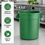 Getzi 6 Pack 20 Gallon Green Round Commercial Trash Can, Heavy-Duty Plastic Waste Bin