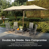 GREENVINES 15FT-Double-Sided-Patio-Umbrella-with-Base | Fiberglass Ribs | No Tilt |Large Outdoor Market Umbrellas | w/Crank Handle | Heavy Duty | for Poolside Garden Deck Backyard Beach | Tan