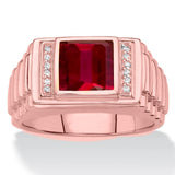 Oseew 2ct Created Emerald Ruby Ring for Men Sterling Silver/ 10k/14k/18k Gold Created Mens Ruby Gemstone Rings Customized 2-6 Carat Men's Ruby Ring Engagement Ring Promise Ring For him