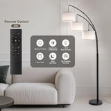 Fansdrick Floor lamp with Remote, 3 Light Arc Floor Lamps for Living Room, 2400LM Tall Standing Floor Lamps with White Shades, 80" Large Floor Lamp for Bedroom, Office
