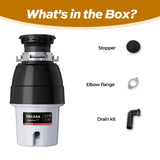 3/4 HP Corded Garbage Disposal for Kitchen Sinks, TECASA Continuous Feed Food Waste Disposer, Sound Reduction, Power Cord Included, Grey and Black - HyperCrush 75