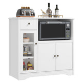 HORSTORS Microwave Cabinet, Kitchen Storage Cabinet with 3 Doors and 1 Drawer, Buffet Sideboard with Adjustable Shelves, Microwave Stand for Kitchen, Dining Room, White
