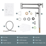 Pot Filler Faucet for Kitchen Sink, Deck Mount Pot Faucets Over Stove, Solid Brass Folding Pot Filler, Brushed Nickel Kitchen Faucet with Double Joint Swing Arms