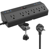 Desk Clamp Power Strip 10FT, 40W Total Fast Charging Station, Black