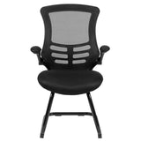 Flash Furniture Kelista Black Mesh Sled Base Side Reception Chair with Flip-Up Arms Flash Furniture