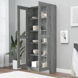 Rustic Gray Oak Bookshelf with Doors - 186 cm Freestanding Storage Unit for CDs, Books & Decor - Ideal Sideboard for Living Room & Home Office