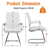 Sidanli Desk Chair No Wheels, Leather Guest Chair with Mid Back Ergonomic Support & Sled Base for Office Reception Conference Room, 2 Pack, White