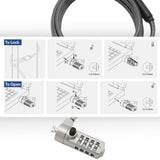 Ewent Security Cable with Combination Lock, Security Cable for Laptops, Laptops, PC, Steel Combination Security Cable with Slot Wedge, 1.5 m Long Cable