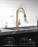 DAYONE Gold Touchless Kitchen Faucet with Soap Dispenser 3-Mode, Brushed Gold Motion Sensor Hands-Free Automatic Sink Faucet with Pull Down, Stainless Steel Single Handle Smart Faucets for Kitchen
