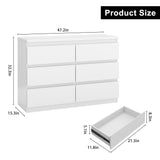 Jocoevol White 6 Drawer Dresser for Bedroom, 15.3" D x 47.2" W x 32.3" H in Simply Modern Chest of Drawers, Wood Storage Double Dresser with Deep Drawers for Living Room, Hallway Entryway, White
