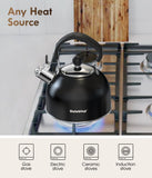 Premium Stainless Steel Tea Kettle for Stove Top - 2 Quart Classic Stovetop Teapot, Loud Whistle Kettle with Ergonomic Handle - Ideal for Hot Water & Tea,Coffee & Kitchen Decor(black)