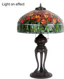 Tiffany-Style Lamp Table Peach Kapok Peony Glass Lampshade Desk