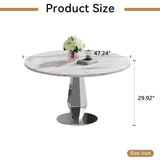 SSLine Round White Faux Marble Dining Table for 4-6 w/Diamond Silver Base
