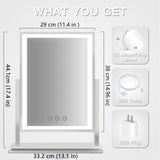 HIEEY Lighted Makeup Mirror, 17.3" x 13" Hollywood Vanity Mirror with Lights, Three Color Lighting Modes, and 5X Magnification Mirror, Smart Touch Control, 360°Rotation (White,Gift Box)