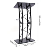 Curved Podium Stand 120cm/47in Height, Metal Black Pulpit Lectern Countertop Size 60x40cm with Baffle & Cup Holder
