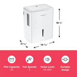Frigidaire 35-Pint Portable Dehumidifier with Wi-Fi and Energy Star Certification for Small/Medium/Large Rooms & Basements, Custom Humidity Control, Auto Shut Off, White