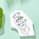 Oseew Natural Moss Agate Ring for Women 2CT Heart Cut 3 Pieces Engagement Ring Set 10K/14K/18K Solid Gold/Sterling Silve Personalized Wedding Bridal Promise Ring for Women