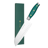 linoroso Santoku Knife 7 inch Meat Kitchen Chef Knife with Premium Gift Box, Vegetables Knives High Carbon Stainless Steel Sharp Knife with Ergonomic Green Handle, Christmas Gifts for Women and Men