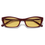 SOJOS Trendy Cat Eye Polarized Sunglasses for Women Men, Retro 90s Y2K Small Thin Rectangle Sunnies SJ2670, Dark Red/Yellow Tint (Light Tint: Low-polarization)