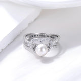 Oseew 7mm Freshwater Pearl Ring with Moissanite 10K 14K 18K Solid Gold Sterling Silve Engagement Ring Personalized Engraving Wedding Promise Ring for Women