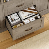 HOSTACK 71" Tall Triple Wide Bookshelf with Storage Drawers & Doors, Grey
